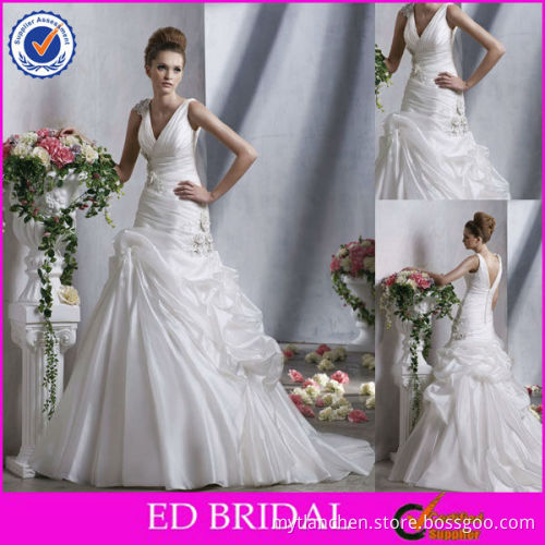 KW003 spaghetti straps deep V neckline pleated pick up skirt wedding dress